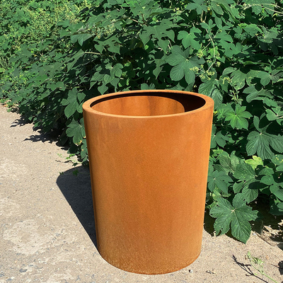 Backyard Outdoor Round Corten Steel Flower Pots Metal Planter Boxes