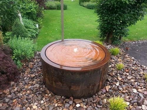 Dia 600mm Decorative Metal Garden Ornaments Corten Steel Water Table