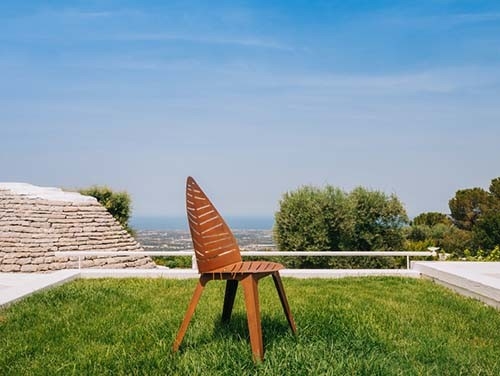 H97*L52.5*D60 Cm Outdoor Metal Furniture Steel Garden Chair With Leaf Shaped Back