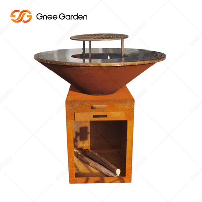 Charcoal Barbeque Grill Outdoor Corten Steel Fire Pit BBQ With Cooking Grill