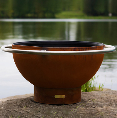 Large Portable 120cm Corten Steel Fire Pit For Courtyard