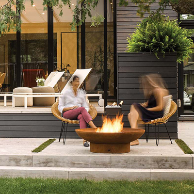 Weathering Corten Steel Metal Patio Column Fire Pit Carbon Steel Half Ball Sphere Firepit