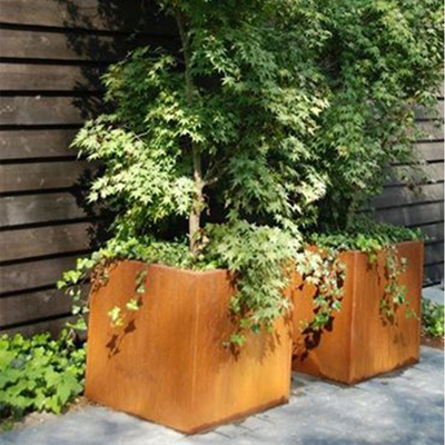 Customized Outdoor Large Planter Box Rectangular Corten Steel Flower Pots