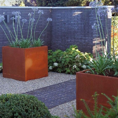 Customized Outdoor Large Planter Box Rectangular Corten Steel Flower Pots