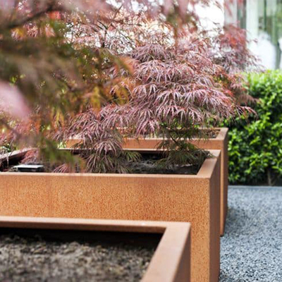 Rectangular Corten Steel Planter Metal Stand Flower Pot