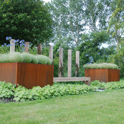 Rectangular Corten Steel Planter Metal Stand Flower Pot