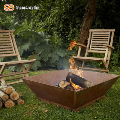 Outdoor Matt Rusted  Corten Steel Fire Bowl Wood Burning Fire Pit 50x50x33cm