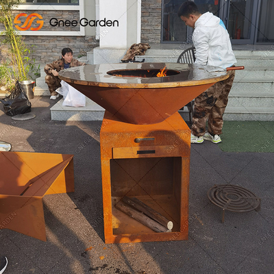 Pre Weathered Corten Steel Firepits Charcoal Barbecue Pit Customizable Size