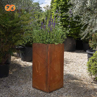 SGS  Custom Long Square Corten Steel Flower Pots Fashionable weather resistance