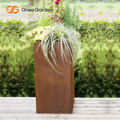 SGS  Custom Long Square Corten Steel Flower Pots Fashionable weather resistance