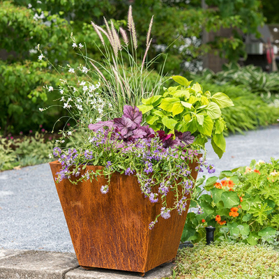 Laser Cut Corten Steel Large Metal Planters Outdoor Customized