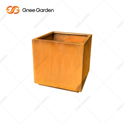 Square Shape Cubic Corten Steel Planter Metal Flower Pot For Garden