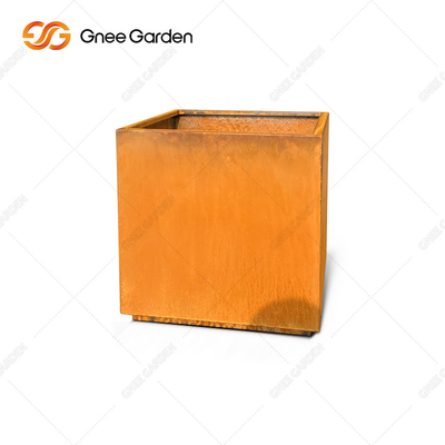 Square Shape Cubic Corten Steel Planter Metal Flower Pot For Garden