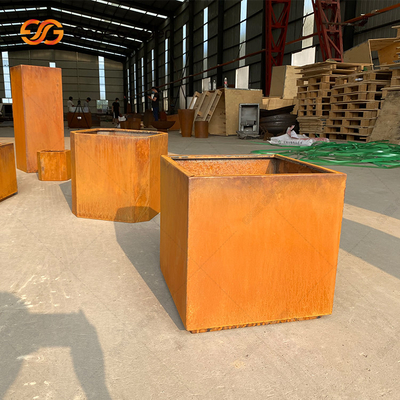 Corten Steel Square Rusty Planter Boxes Weather Resistant For Flower