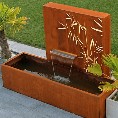1500x1000x600mm Rustic Corten Steel Water Fountain With Laser Cut Screen Panel