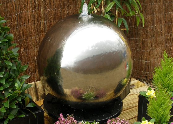 70cm Metal Garden Ornaments Stainless Steel Sphere Water Feature With LED Lights