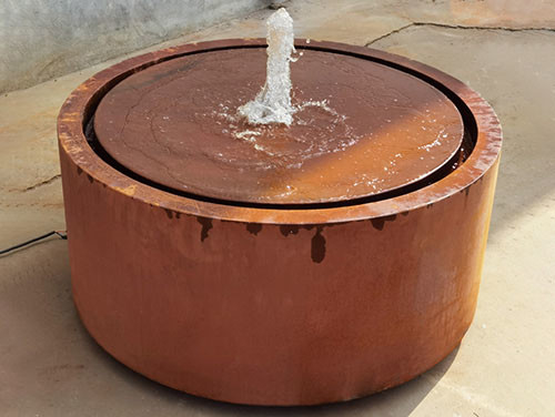Dia 600mm Decorative Metal Garden Ornaments Corten Steel Water Table