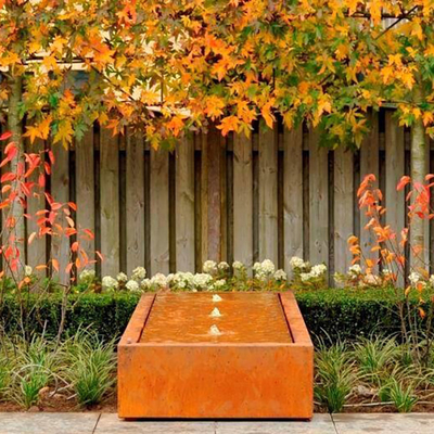 Weather Resistant Rusted Steel Water Feature 600mm Rectangular