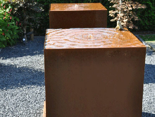 1100mm Square Metal Garden Ornaments Corten Steel Water Feature