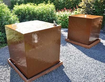 1100mm Square Metal Garden Ornaments Corten Steel Water Feature