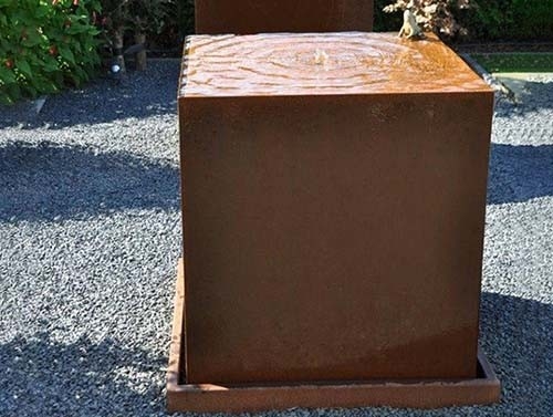 1100mm Square Metal Garden Ornaments Corten Steel Water Feature