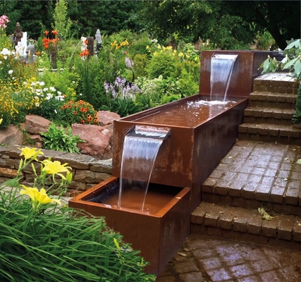 SGS Outdoor Metal Garden Ornaments Corten Steel Pond Water Feature Rusty Red