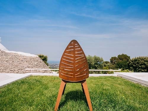 H97*L52.5*D60 Cm Outdoor Metal Furniture Steel Garden Chair With Leaf Shaped Back