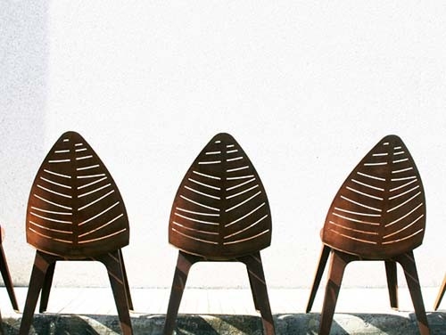 H97*L52.5*D60 Cm Outdoor Metal Furniture Steel Garden Chair With Leaf Shaped Back