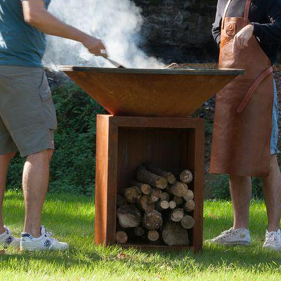 Rusted Height 100cm Corten Steel Fire Pit Outdoor With Wood Storage