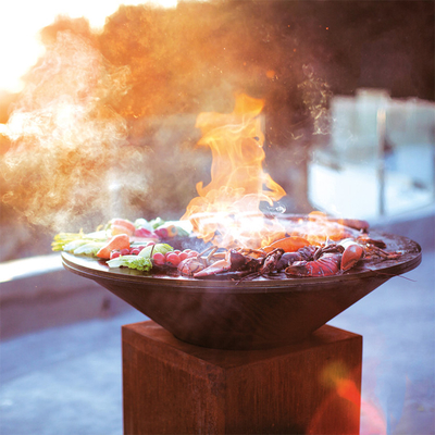 Wood Burning Weathering Steel Outdoor Cooking Grills 100cm For Barbecue