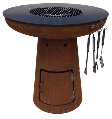 BBQ Fire Bowl Corten Steel With Grill Ring Outdoor Camping