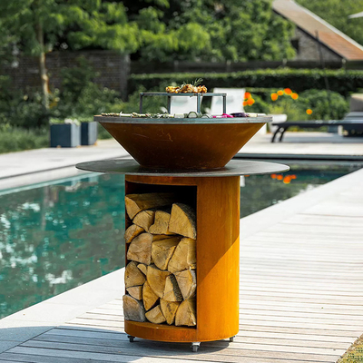 Metal Garden Corten Steel Outdoor BBQ Charcoal Grill Pre Rusted