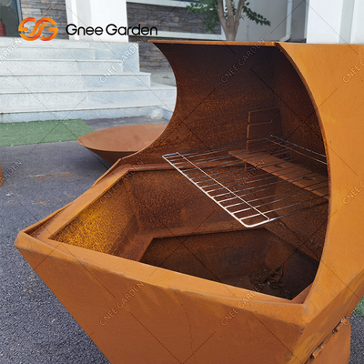 Outdoor Corten Steel Metal Fire Pit Barbecue Grill Bbq Brazier Grill