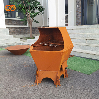 Outdoor Patio Kitchen Cooking Corten Steel Charcoal Bbq Grill Custom