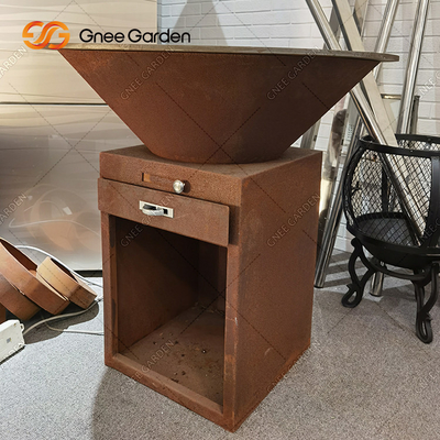 Corten Steel Outdoor Cooking Grills Fire Pit With BBQ Grill Rust Coating Eat Outside