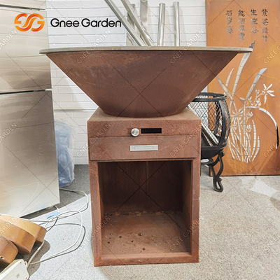 Corten Steel Outdoor Cooking Grills Fire Pit With BBQ Grill Rust Coating Eat Outside