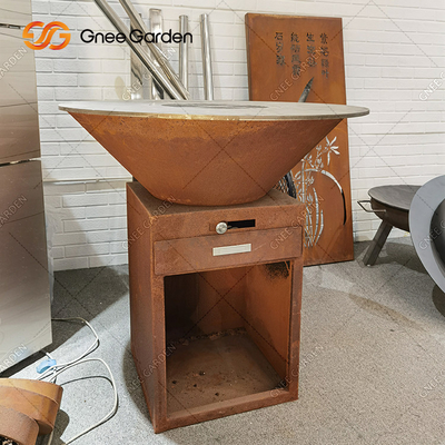 Wood Burning Corten Steel Outdoor BBQ Table Fire Pit Charcoal Barbecue Grill