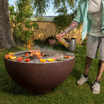 1000mm Outdoor Corten Steel Fire Pit BBQ With Customized Grill Ring