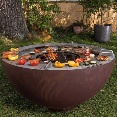 1000mm Outdoor Corten Steel Fire Pit BBQ With Customized Grill Ring