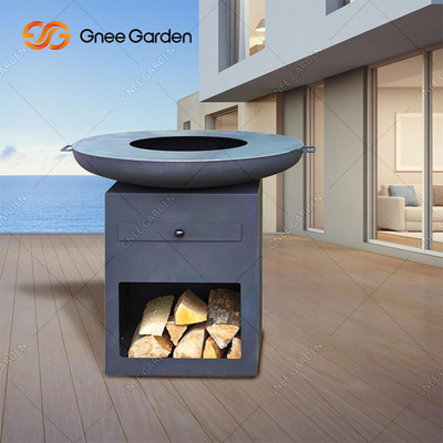 Backyard Patio Outdoor Cooking Rusty Corten Steel Fire Pit With Large Log Storage