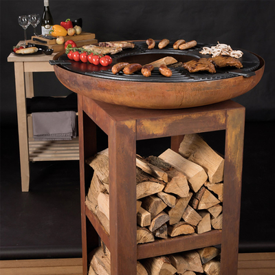 Modern Outdoor Kitchen Corten Steel Grill Wood Burning Camping BBQ Grill