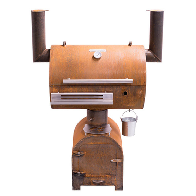 Outdoor Corten Steel BBQ Fire Grill Charcoal Smoker With Circle Plancha Grill Plate