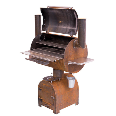Outdoor Corten Steel BBQ Fire Grill Charcoal Smoker With Circle Plancha Grill Plate