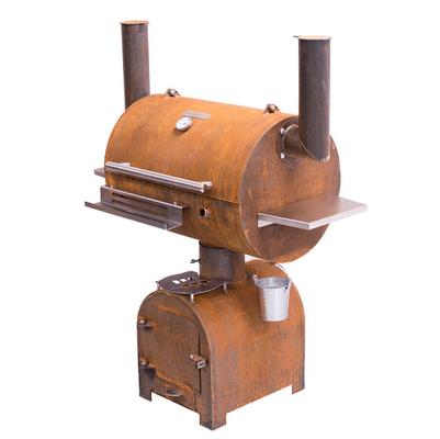Outdoor Corten Steel BBQ Fire Grill Charcoal Smoker With Circle Plancha Grill Plate