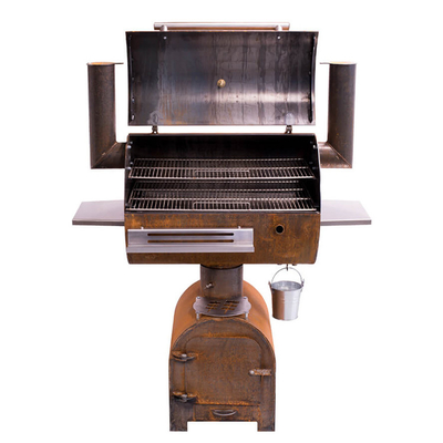 Outdoor Corten Steel BBQ Fire Grill Charcoal Smoker With Circle Plancha Grill Plate