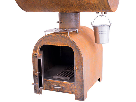 Outdoor Corten Steel BBQ Fire Grill Charcoal Smoker With Circle Plancha Grill Plate