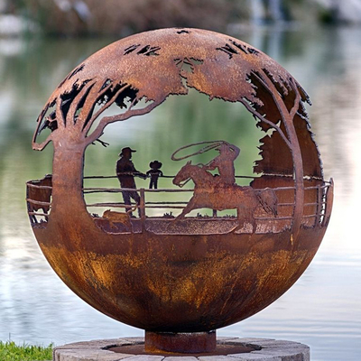 900mm Decorative Corten Globe Steel Fire Pit Handcrafted