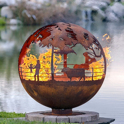 900mm Decorative Corten Globe Steel Fire Pit Handcrafted