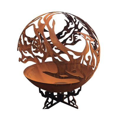 Phoenix Pattern Steel Fire Pit Outdoor Patio Corten Sphere Firepit For Garden Warming