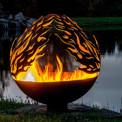 Phoenix Pattern Design Rusty Outdoor Metal Fire Ball in Corten Steel